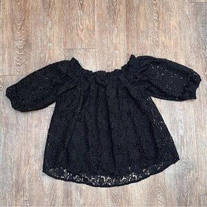 Maeve Anthropologie | Small | Black Floral Crochet Lace Off Shoulder Puff Sleeve